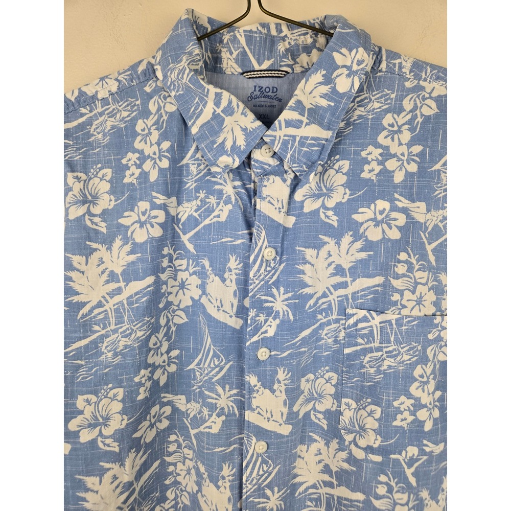 Izod Saltwater Relaxed Classics Mens XXL Blue Tropical Sailboat‎ Cotton Shirt - Picture 3 of 12